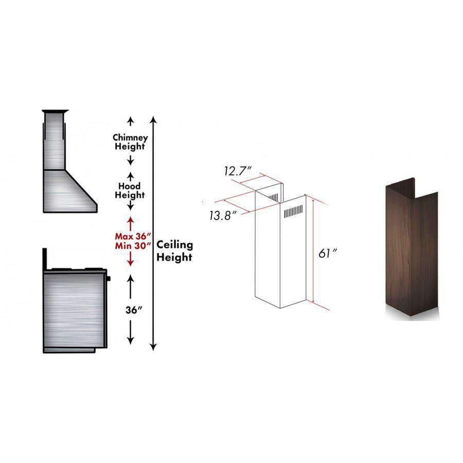 ZLINE 61-Inch Wooden Chimney Extension for Ceilings up to 12.5', 373NN-E