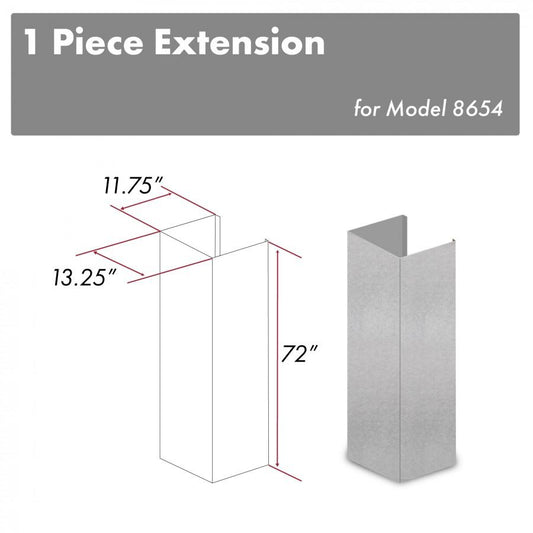 ZLINE 61-Inch DuraSnow® Stainless Steel Extended Chimney and Crown for Ceilings up to 12.5 Ft (8654-E)