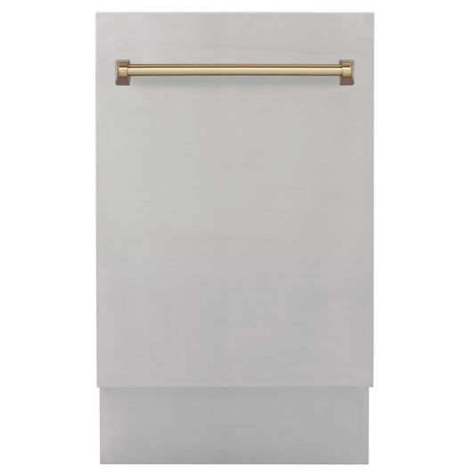 ZLINE Autograph Edition 18" Compact 3rd Rack Top Control Dishwasher in Stainless Steel with Champagne Bronze Handle, 51dBa (DWVZ-304-18-CB)