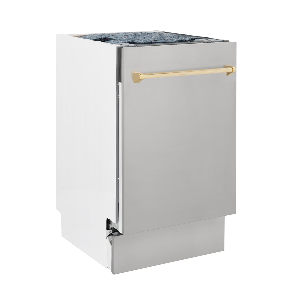 ZLINE Autograph Edition 18" Compact 3rd Rack Top Control Dishwasher in Stainless Steel with Gold Handle, 51dBa (DWVZ-304-18-G)