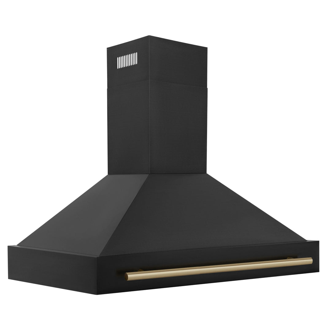 ZLINE Autograph Edition 2-Piece Appliance Package - 48" Dual Fuel Range & Wall Mounted Range Hood in Black Stainless Steel with Champagne Bronze Trim (2AKP-RABRH48-CB)