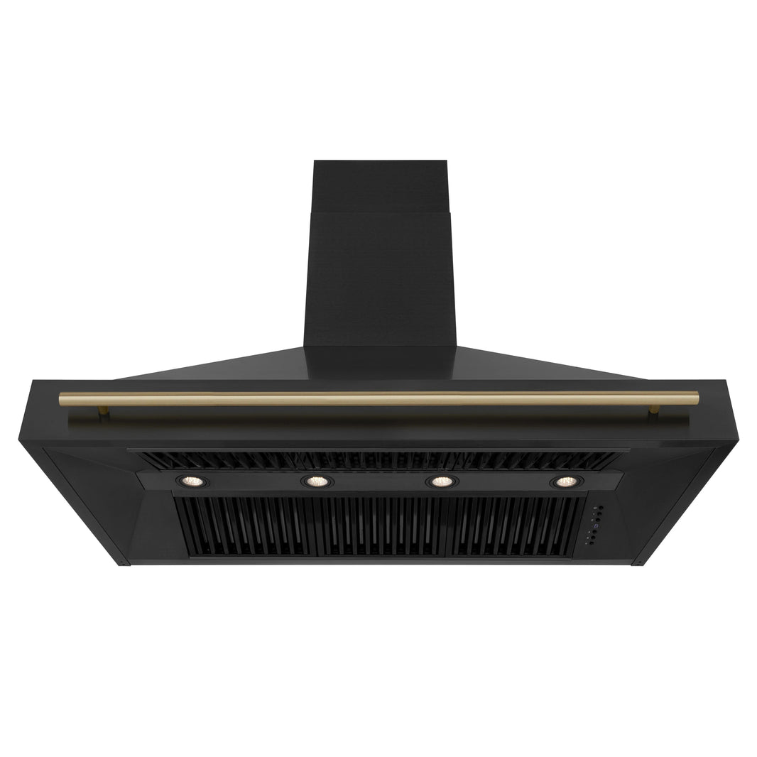 ZLINE Autograph Edition 2-Piece Appliance Package - 48" Dual Fuel Range & Wall Mounted Range Hood in Black Stainless Steel with Champagne Bronze Trim (2AKP-RABRH48-CB)