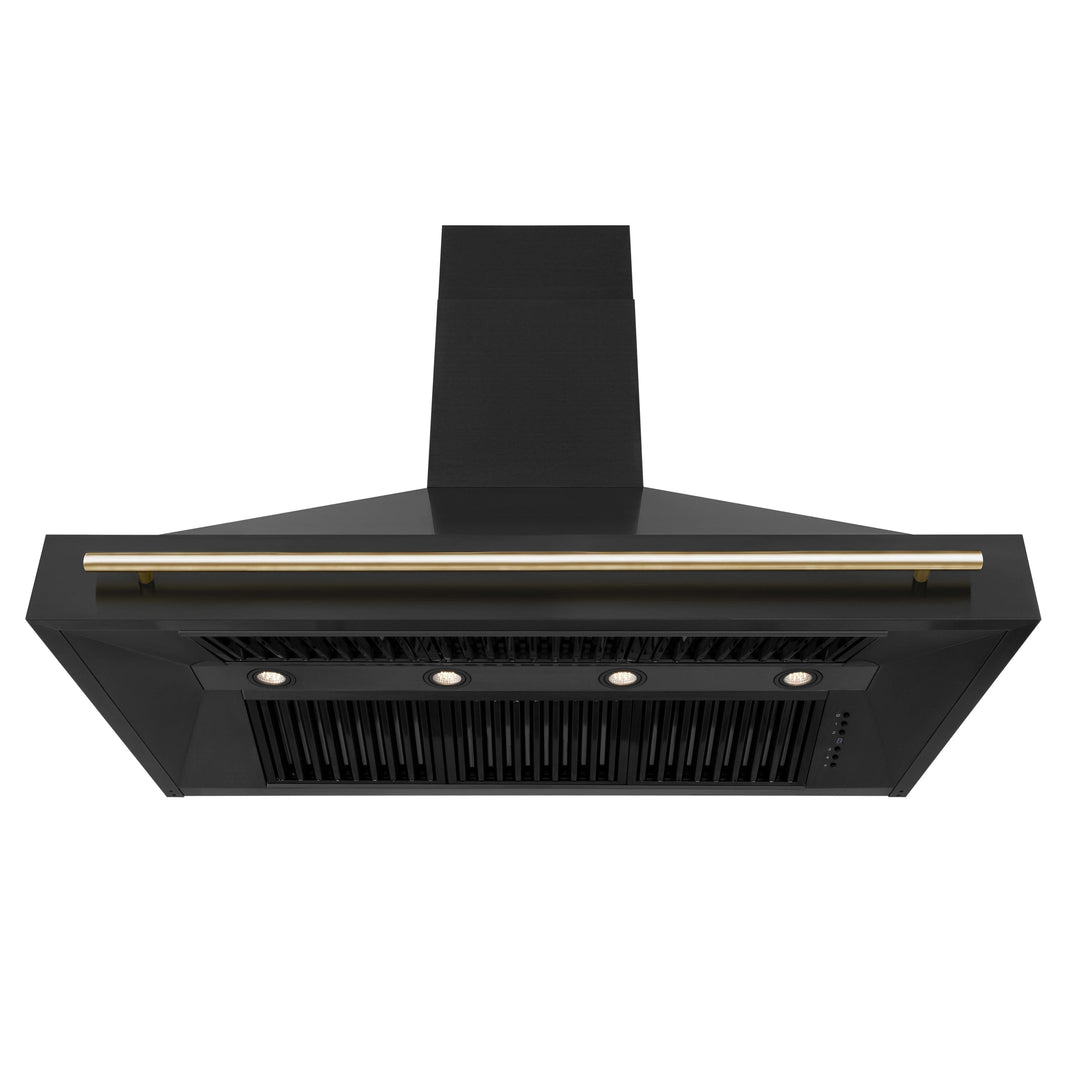 ZLINE Autograph Edition 2-Piece Appliance Package - 48" Dual Fuel Range & Wall Mounted Range Hood in Black Stainless Steel with Gold Trim (2AKP-RABRH48-G)