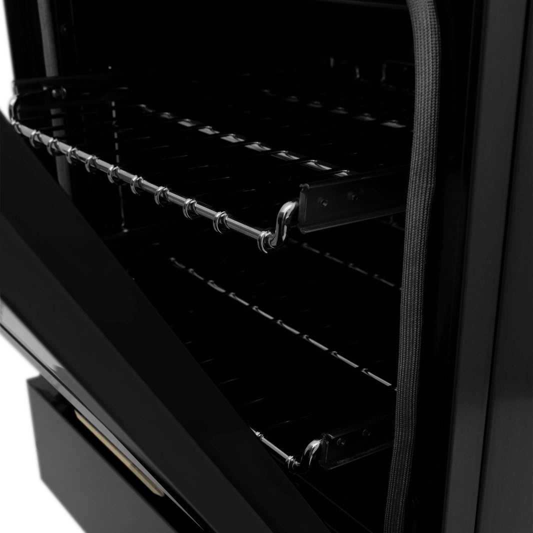 ZLINE Autograph Edition 24-Inch 2.8 cu. ft. Dual Fuel Range with Gas Stove and Electric Oven in Black Stainless Steel with Champagne Bronze Accents (RABZ-24-CB)