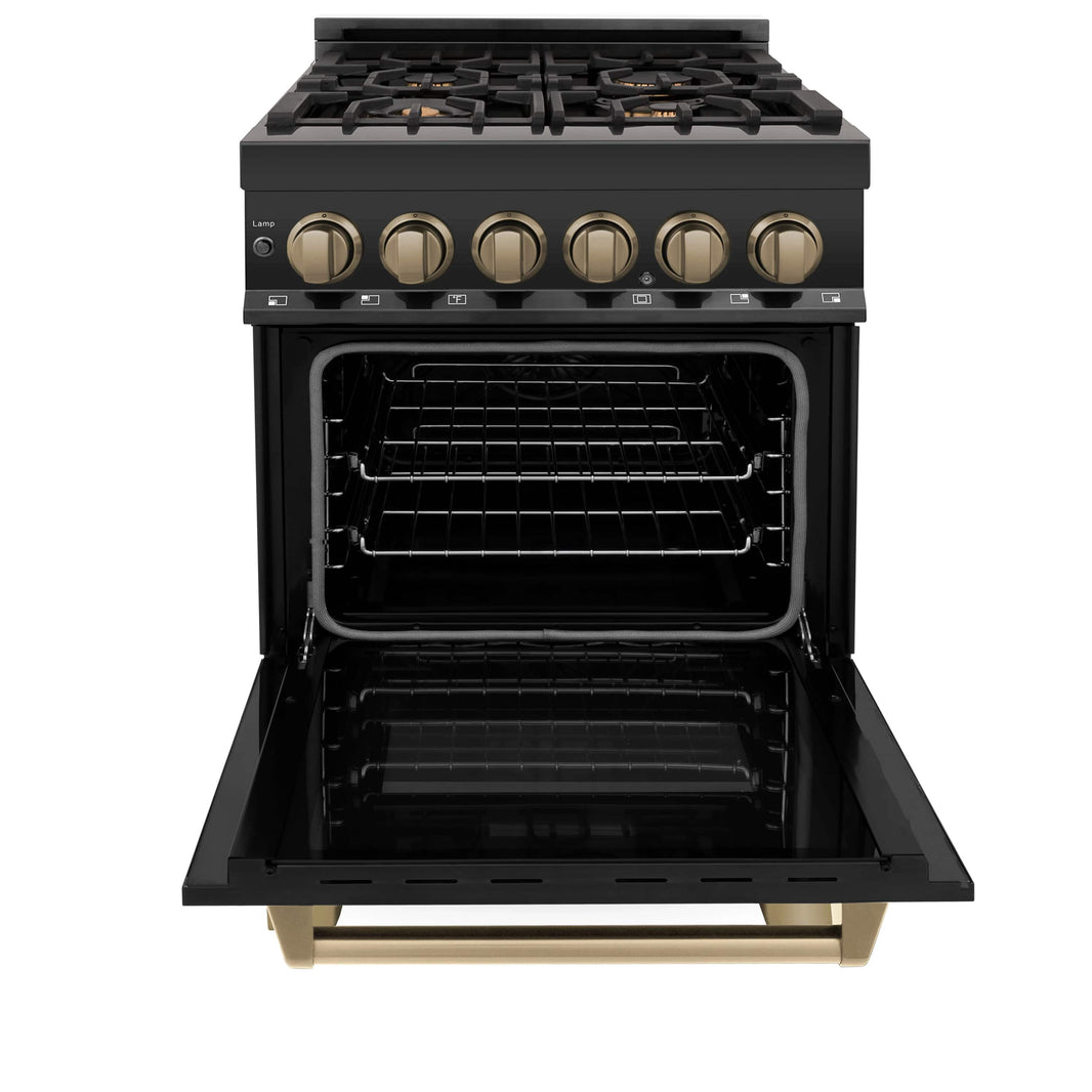 ZLINE Autograph Edition 24-Inch 2.8 cu. ft. Dual Fuel Range with Gas Stove and Electric Oven in Black Stainless Steel with Champagne Bronze Accents (RABZ-24-CB)