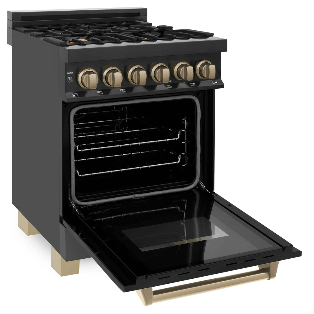 ZLINE Autograph Edition 24-Inch 2.8 cu. ft. Dual Fuel Range with Gas Stove and Electric Oven in Black Stainless Steel with Champagne Bronze Accents (RABZ-24-CB)