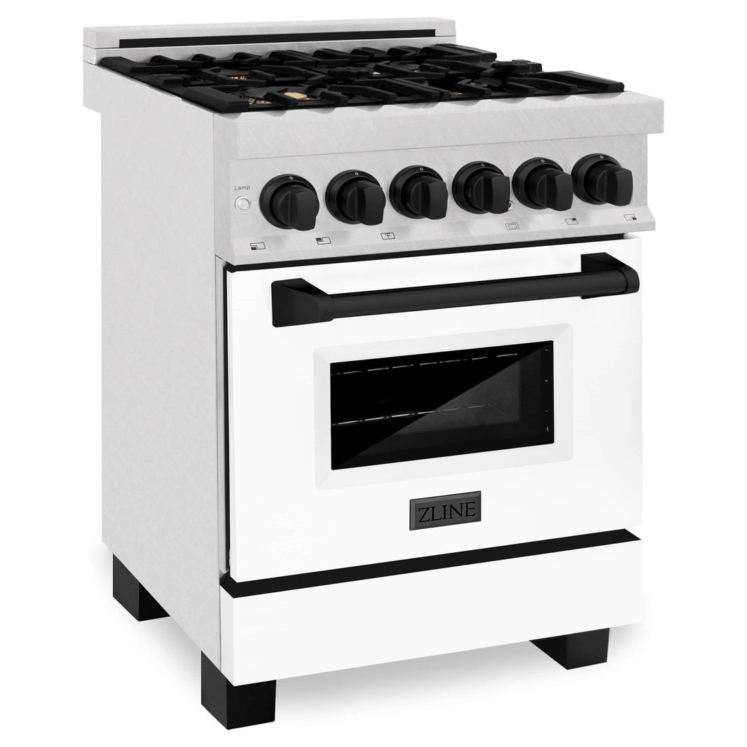 ZLINE Autograph Edition 24-Inch 2.8 cu. ft. Dual Fuel Range with Gas Stove and Electric Oven in DuraSnow® Stainless Steel with White Matte Door and Matte Black Accents (RASZ-WM-24-MB)