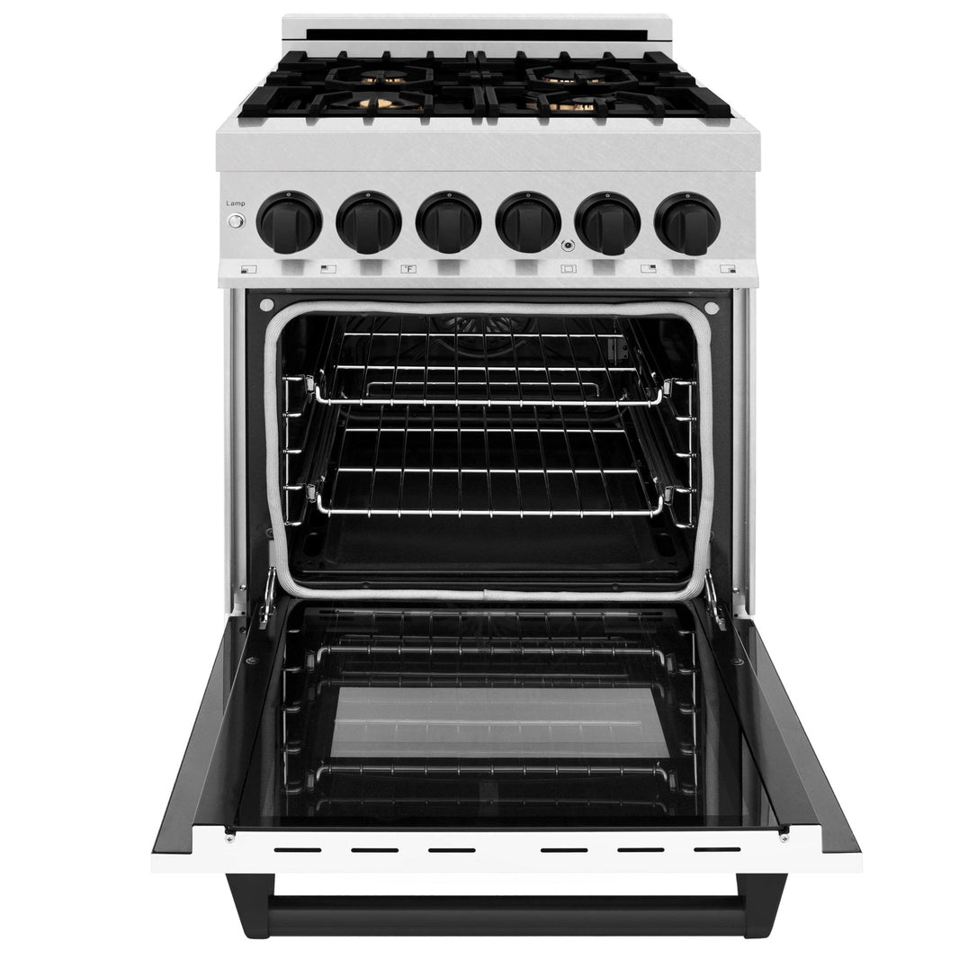 ZLINE Autograph Edition 24-Inch 2.8 cu. ft. Dual Fuel Range with Gas Stove and Electric Oven in DuraSnow® Stainless Steel with White Matte Door and Matte Black Accents (RASZ-WM-24-MB)