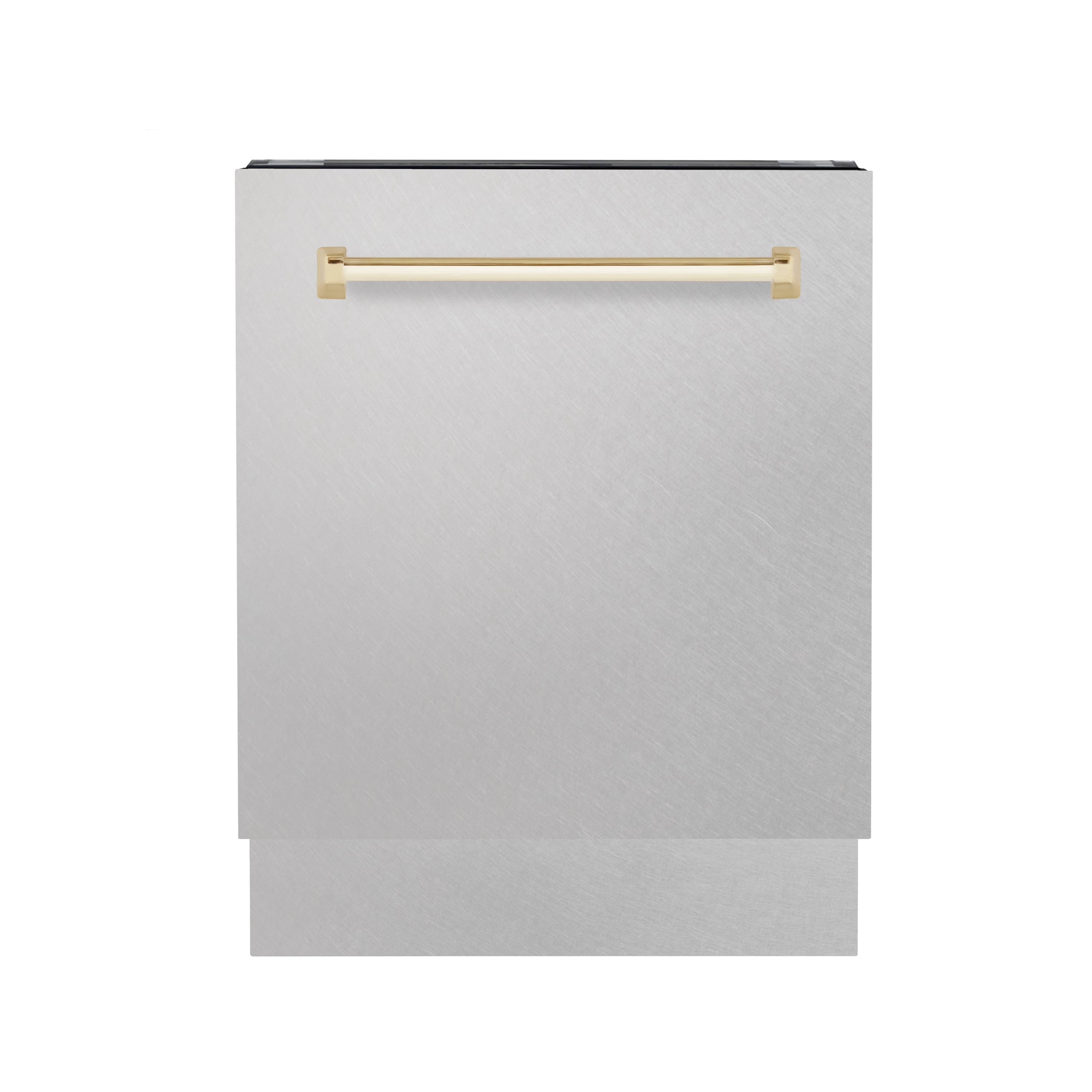 ZLINE Autograph Edition 24" 3rd Rack Top Control Tall Tub Dishwasher in DuraSnow Stainless Steel with Gold Handle, 51dBa (DWVZ-SN-24-G)