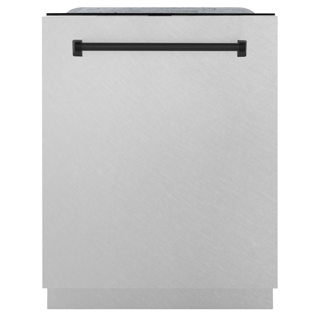 ZLINE Autograph Edition 24-Inch 3rd Rack Top Control Tall Tub Dishwasher in DuraSnow Stainless Steel with Matte Black Handle, 45 dBa (DWMTZ-SN-24-MB)