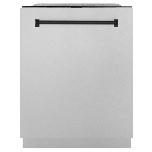 ZLINE Autograph Edition 24-Inch 3rd Rack Top Control Tall Tub Dishwasher in DuraSnow Stainless Steel with Matte Black Handle, 45 dBa (DWMTZ-SN-24-MB)