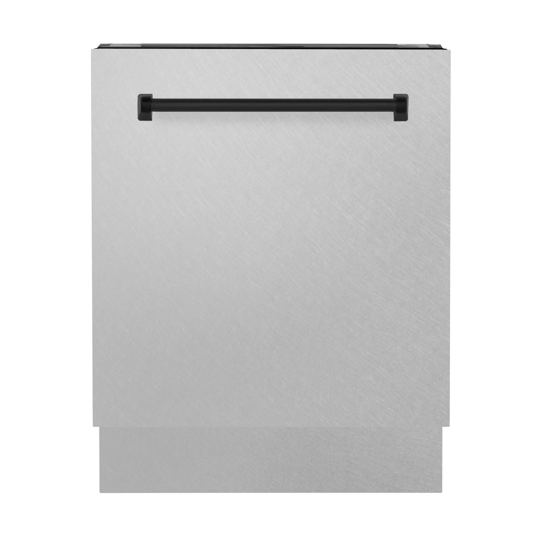 ZLINE Autograph Edition 24" 3rd Rack Top Control Tall Tub Dishwasher in DuraSnow Stainless Steel with Matte Black Handle, 51dBa (DWVZ-SN-24-MB)