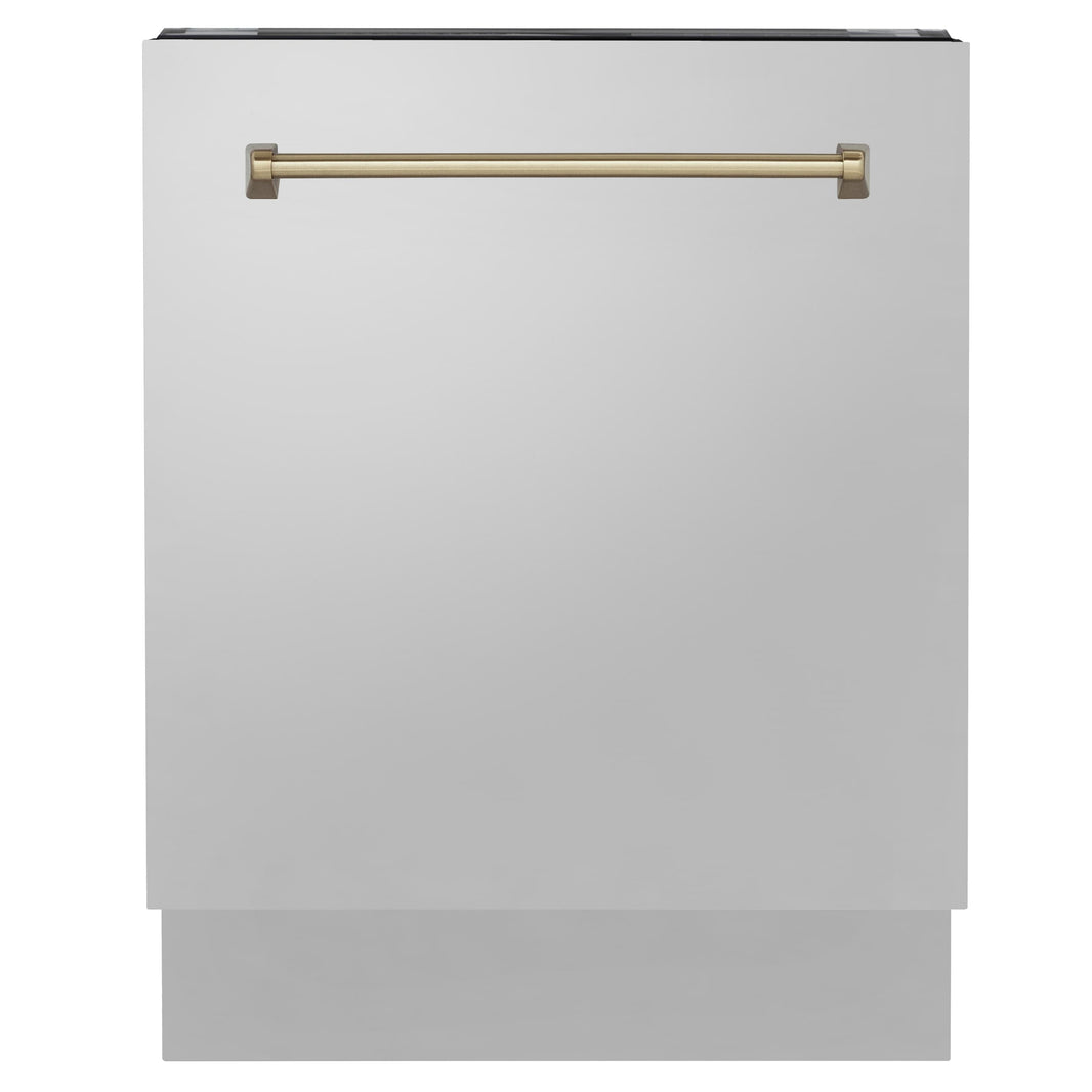 ZLINE Autograph Edition 24" 3rd Rack Top Control Tall Tub Dishwasher in Stainless Steel with Champagne Bronze Handle, 51dBa (DWVZ-304-24-CB)