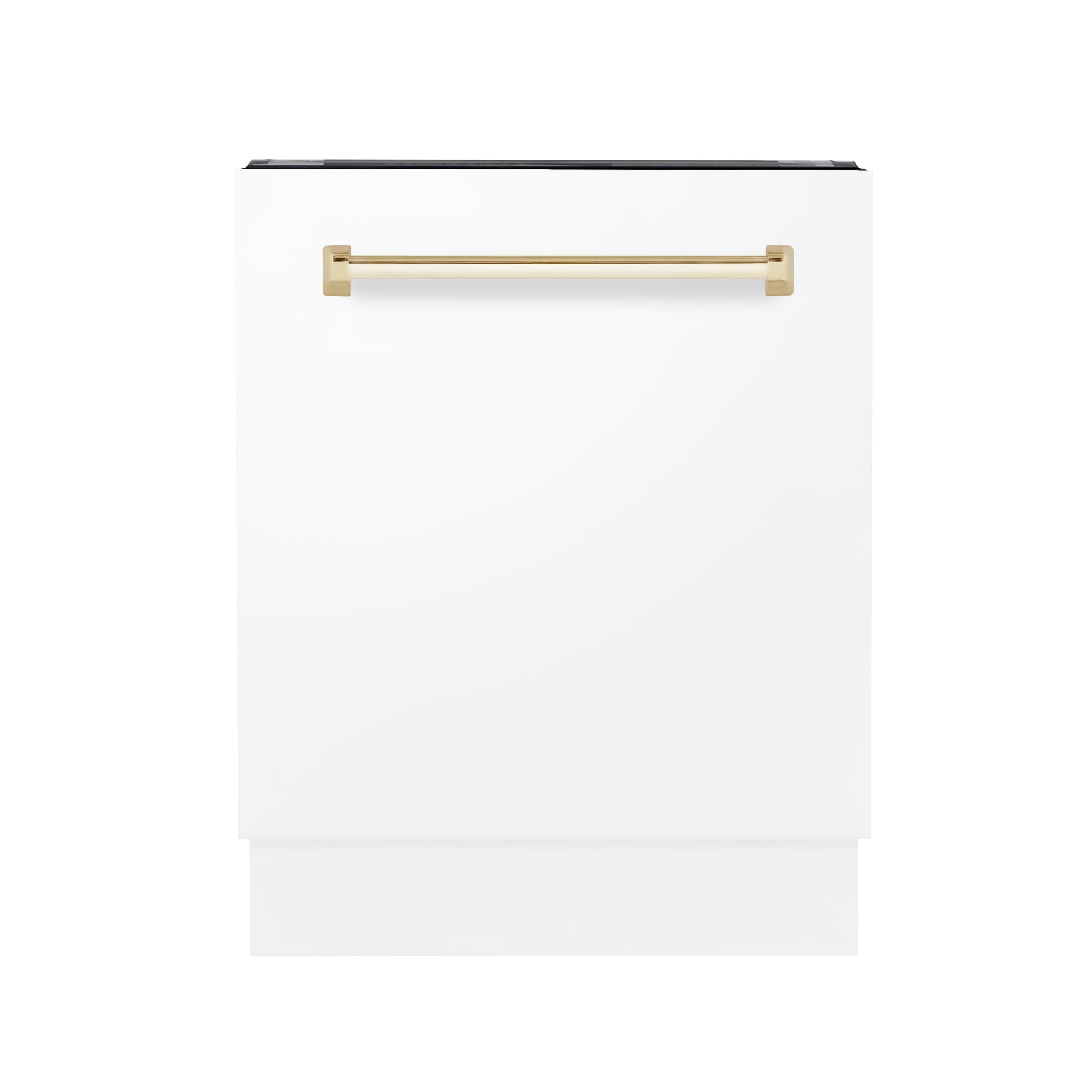 ZLINE Autograph Edition 24" 3rd Rack Top Control Tall Tub Dishwasher in White Matte with Gold Handle, 51dBa (DWVZ-WM-24-G)