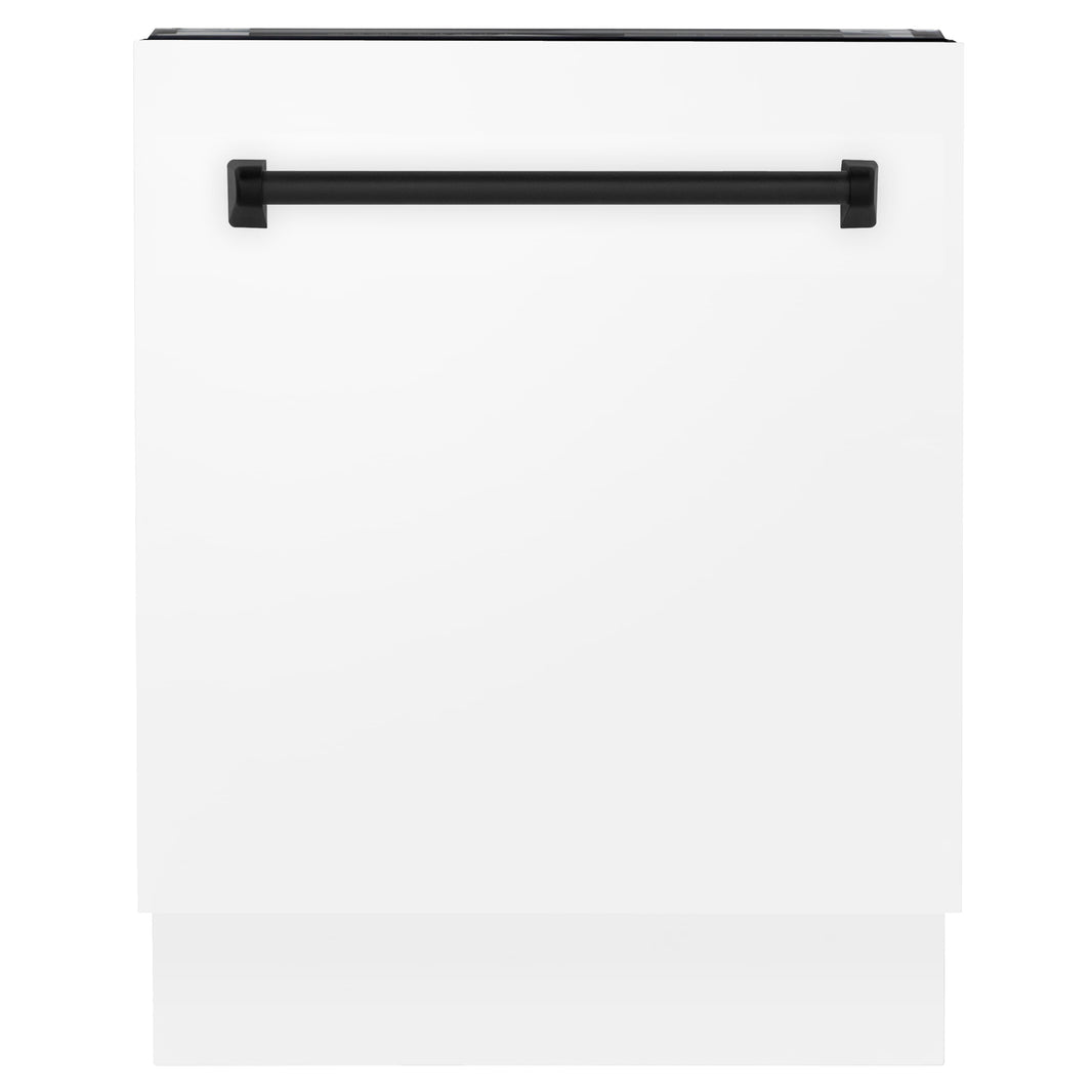 ZLINE Autograph Edition 24" 3rd Rack Top Control Tall Tub Dishwasher in White Matte with Matte Black Handle, 51dBa (DWVZ-WM-24-MB)