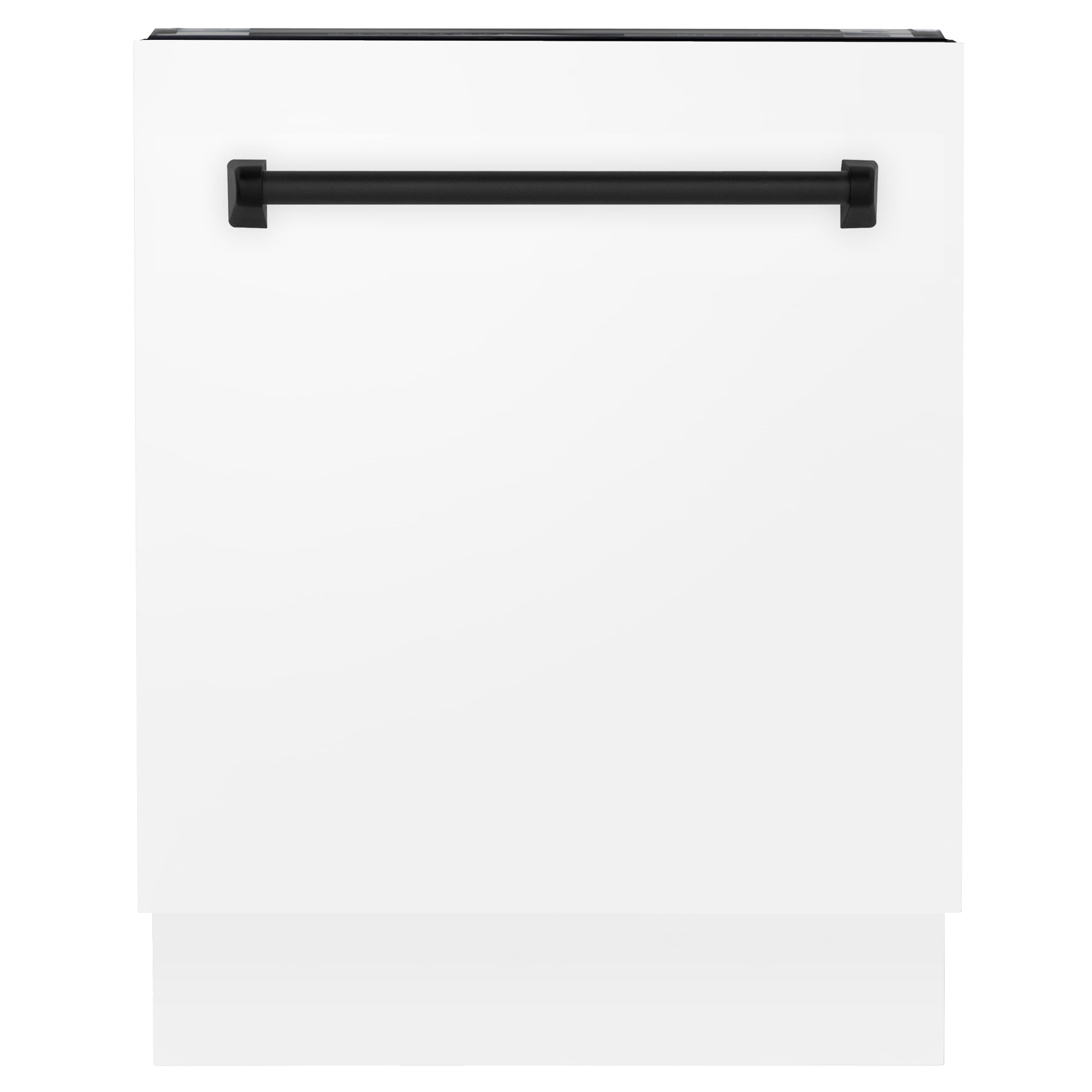 ZLINE Autograph Edition 24" 3rd Rack Top Control Tall Tub Dishwasher in White Matte with Matte Black Handle, 51dBa (DWVZ-WM-24-MB)