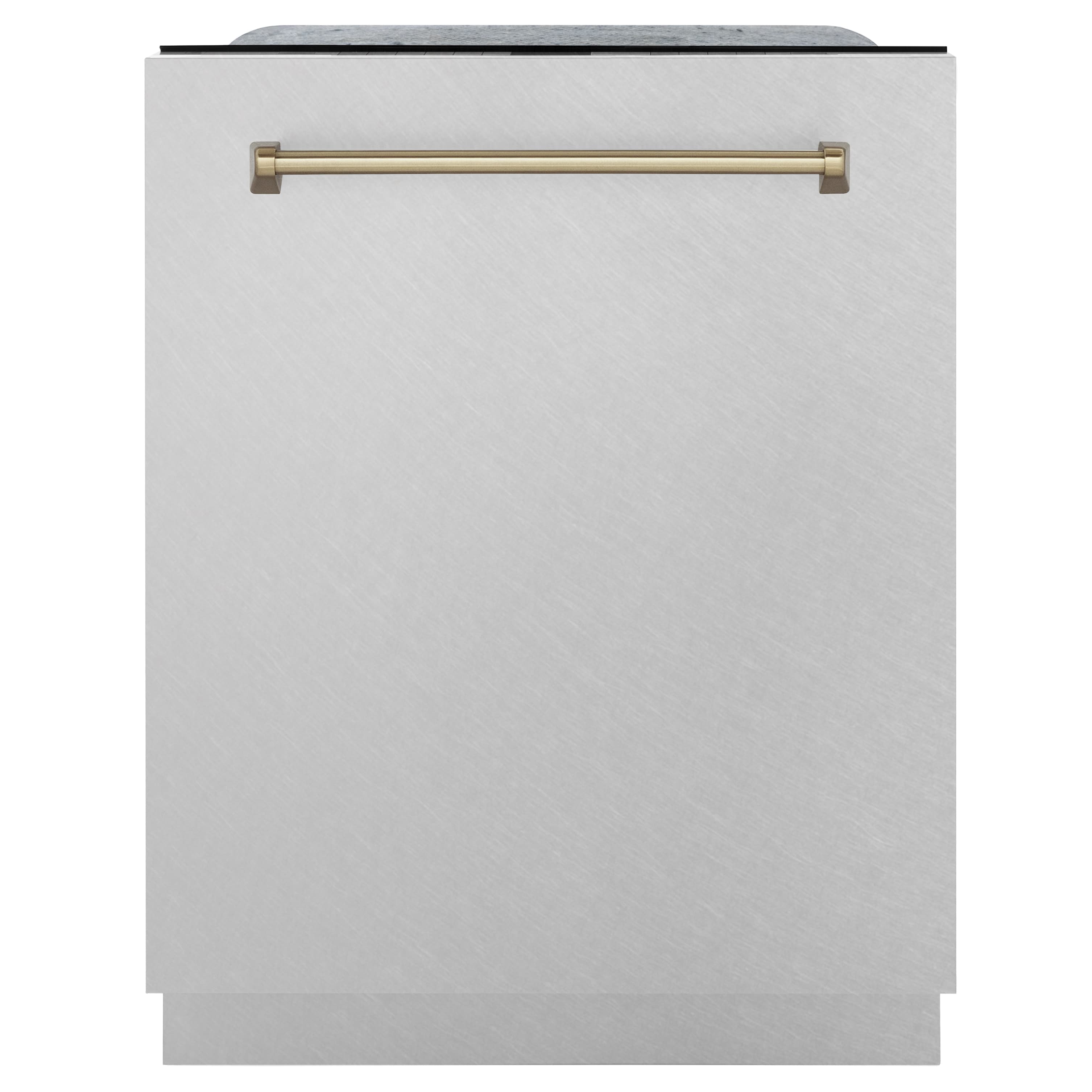 ZLINE Autograph Edition 24" 3rd Rack Top Touch Control Tall Tub Dishwasher in DuraSnow Stainless Steel with Champagne Bronze Handle, 45 dBa (DWMTZ-SN-24-CB)