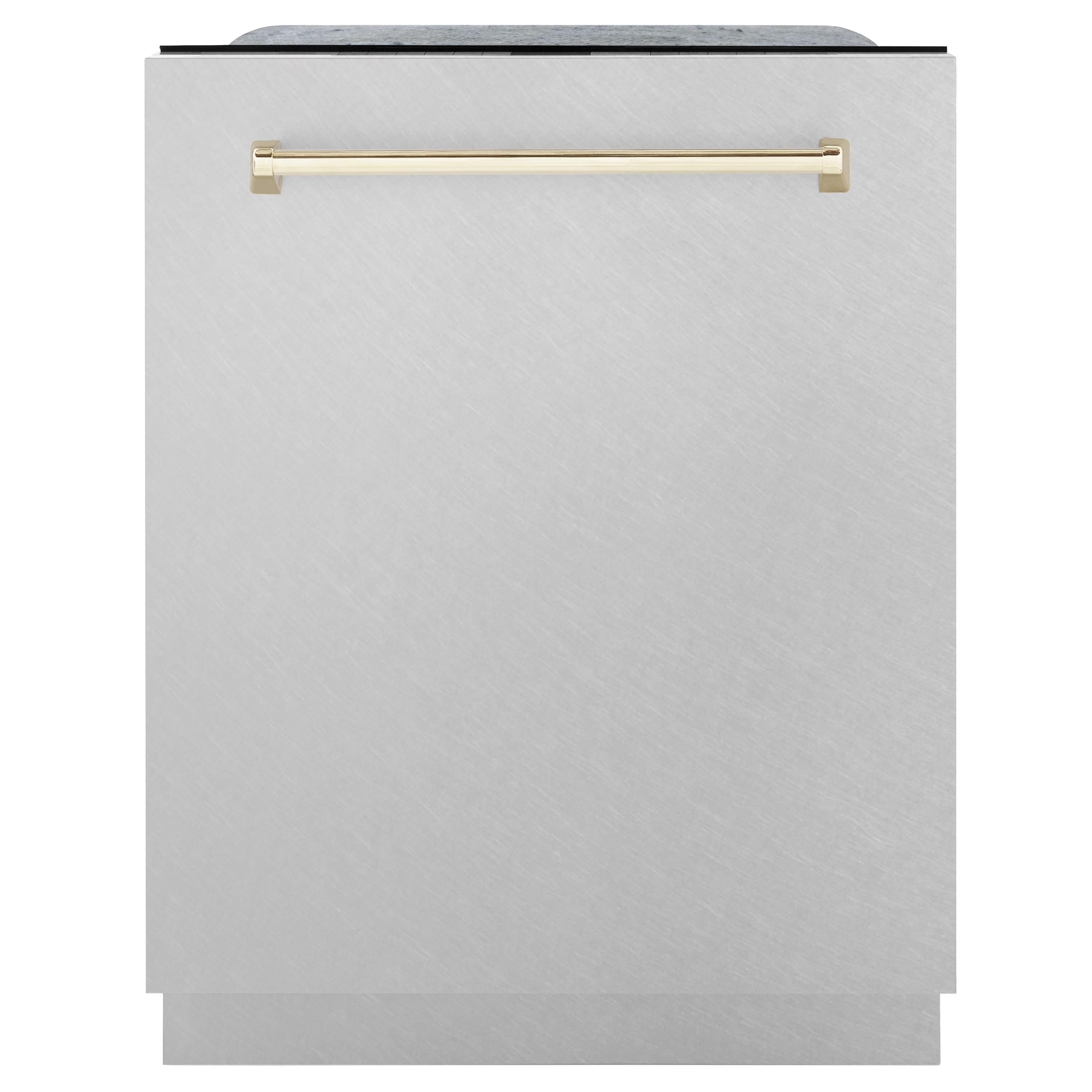 ZLINE Autograph Edition 24-Inch 3rd Rack Top Touch Control  Dishwasher in DuraSnow Stainless Steel with Gold Handle, 45 dBa (DWMTZ-SN-24-G)