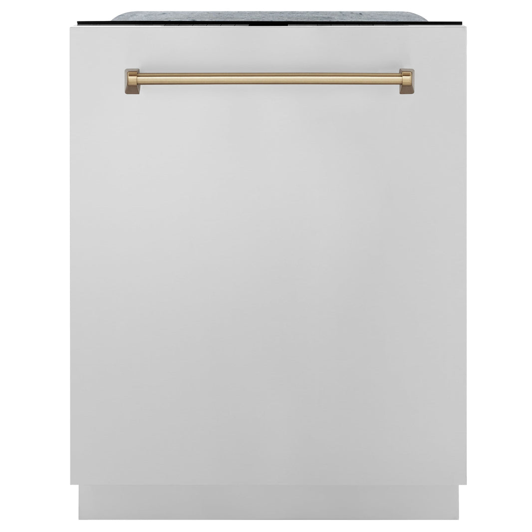 ZLINE Autograph Edition 24-Inch 3rd Rack Top Touch Control  Dishwasher in Stainless Steel with Champagne Bronze Handle, 45 dBa (DWMTZ-304-24-CB)