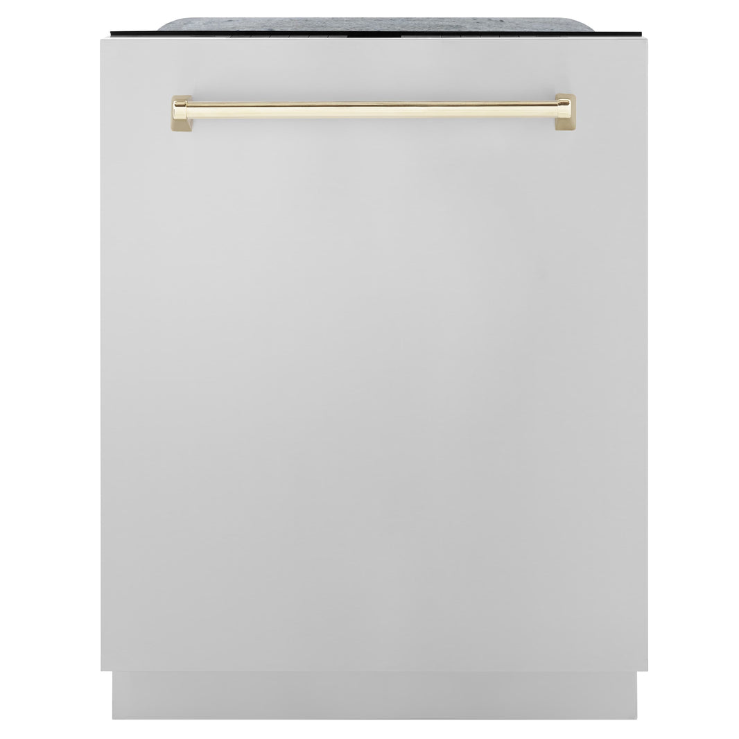 ZLINE Autograph Edition 24-Inch 3rd Rack Top Touch Control  Dishwasher in Stainless Steel with Gold Handle, 45 dBa (DWMTZ-304-24-G)