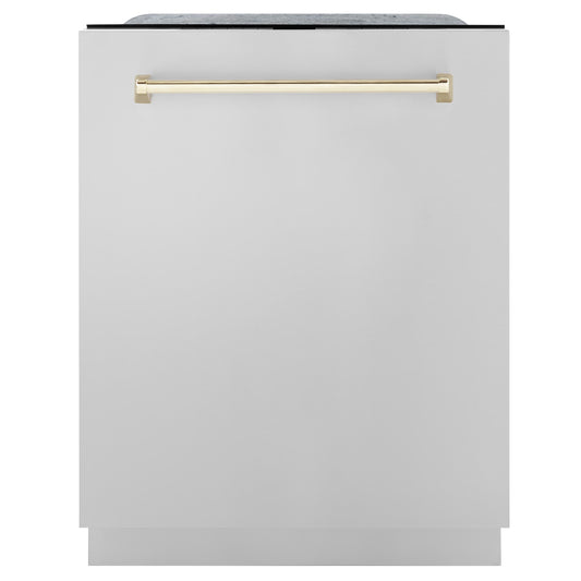 ZLINE Autograph Edition 24-Inch 3rd Rack Top Touch Control  Dishwasher in Stainless Steel with Gold Handle, 45 dBa (DWMTZ-304-24-G)