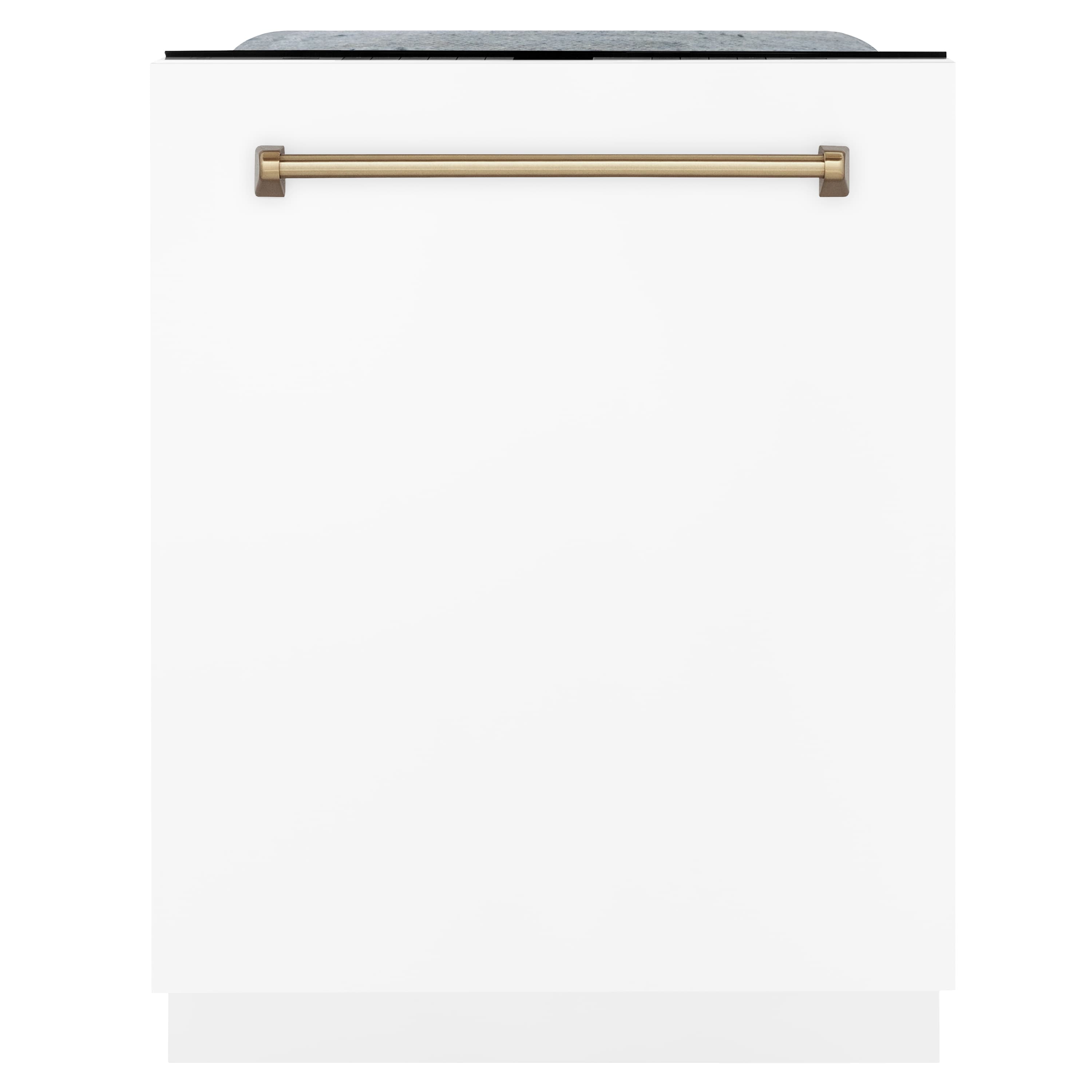 ZLINE Autograph Edition 24-Inch 3rd Rack Top Touch Control  Dishwasher in White Matte with Champagne Bronze Handle, 45 dBa (DWMTZ-WM-24-CB)