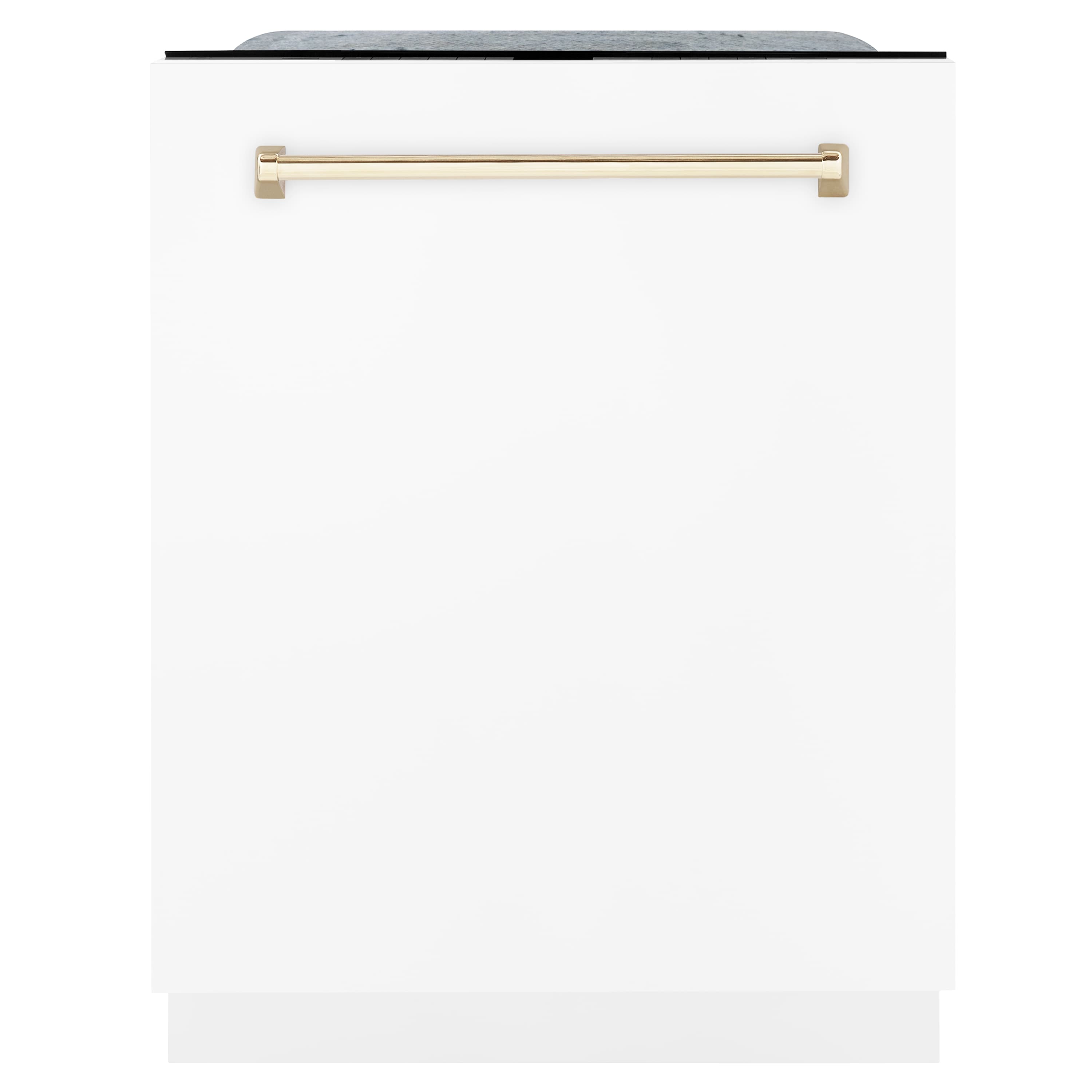 ZLINE Autograph Edition 24-Inch 3rd Rack Top Touch Control  Dishwasher in White Matte with Gold Handle, 45 dBa (DWMTZ-WM-24-G)