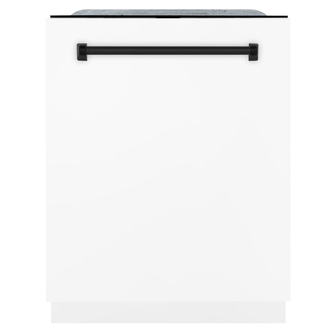 ZLINE Autograph Edition 3-Piece Appliance Package - 30" Dual Fuel Range, Wall Mounted Range Hood, & 24" Tall Tub Dishwasher in Stainless Steel and White Door with Matte Black Trim (3AKP-RAWMRHDWM30-MB)