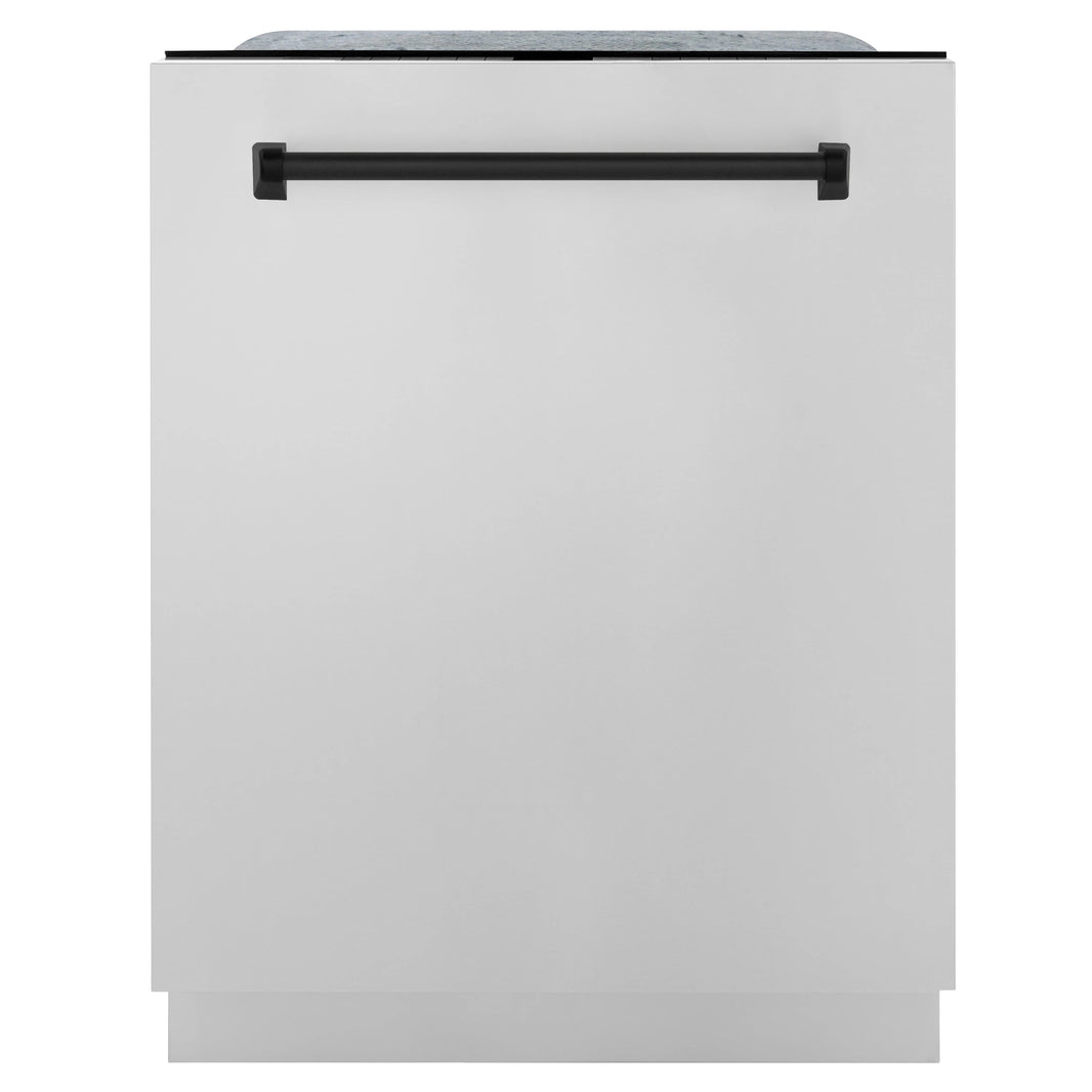 ZLINE Autograph Edition 4-Piece Appliance Package - 30" Dual Fuel Range, 36" Refrigerator, Wall Mounted Range Hood, & 24" Tall Tub Dishwasher in Stainless Steel with Matte Black Trim (4KAPR-RARHDWM30-MB)