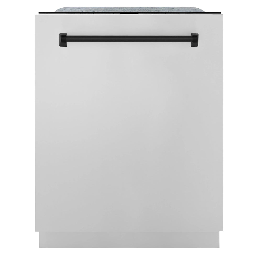 ZLINE Autograph Edition 3-Piece Appliance Package - 30" Dual Fuel Range, Wall Mounted Range Hood, & 24" Tall Tub Dishwasher in Stainless Steel with Matte Black Trim (3AKP-RARHDWM30-MB)