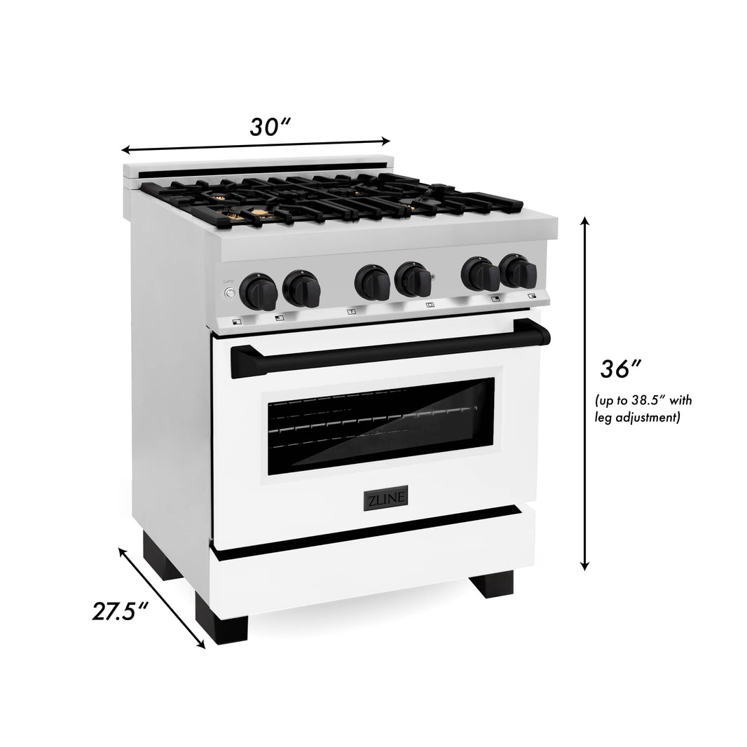 ZLINE Autograph Edition 30-Inch 4.0 cu. ft. Dual Fuel Range with Gas Stove and Electric Oven in Stainless Steel with White Matte Door and Matte Black Accents (RAZ-WM-30-MB)