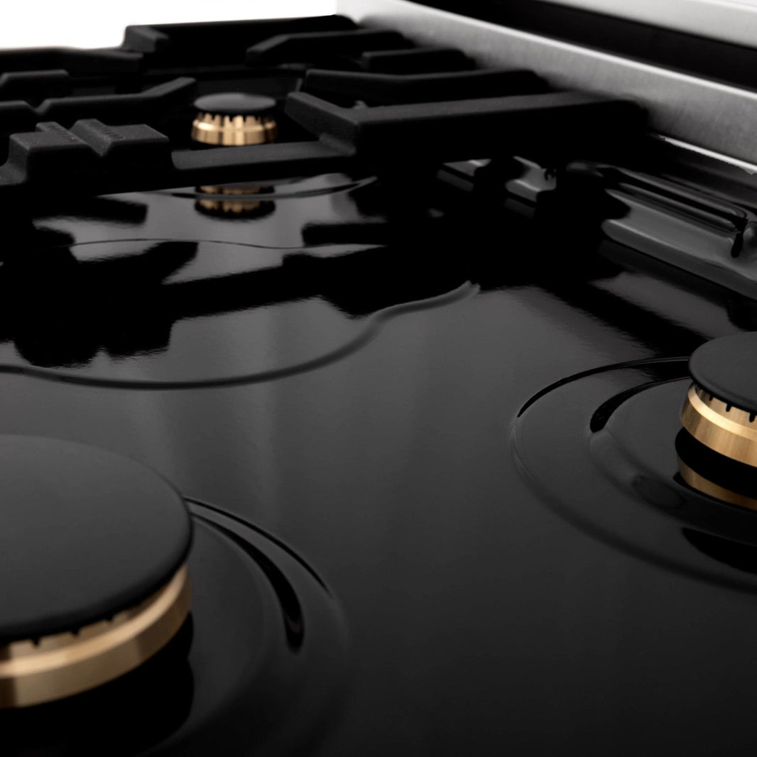 ZLINE Autograph Edition 30-Inch Porcelain Rangetop with 4 Gas Brass Burners in Stainless Steel with Matte Black Accents (RTZ-30-MB)