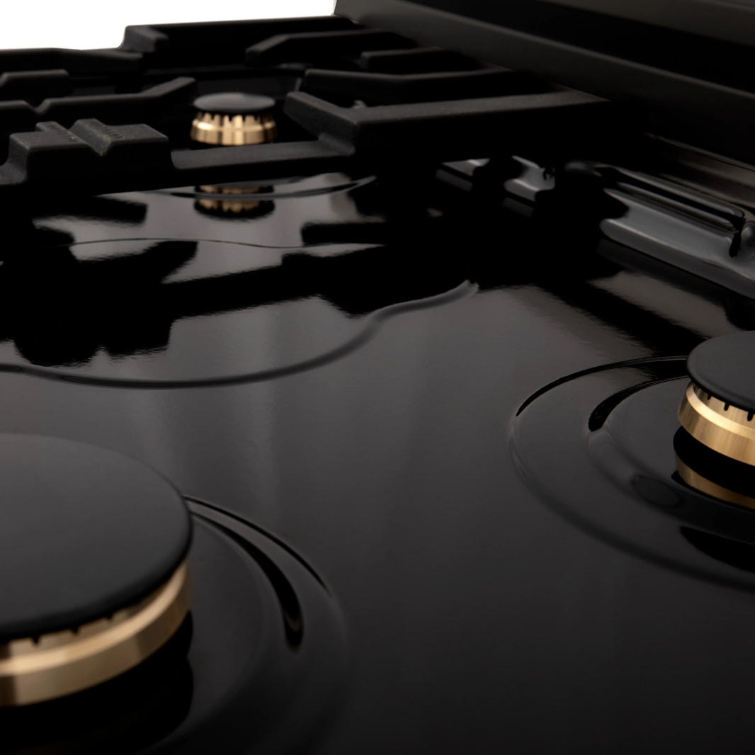 ZLINE Autograph Edition 30-Inch Porcelain Rangetop with 4 Gas Burners in Black Stainless Steel and Champagne Bronze Accents (RTBZ-30-CB)