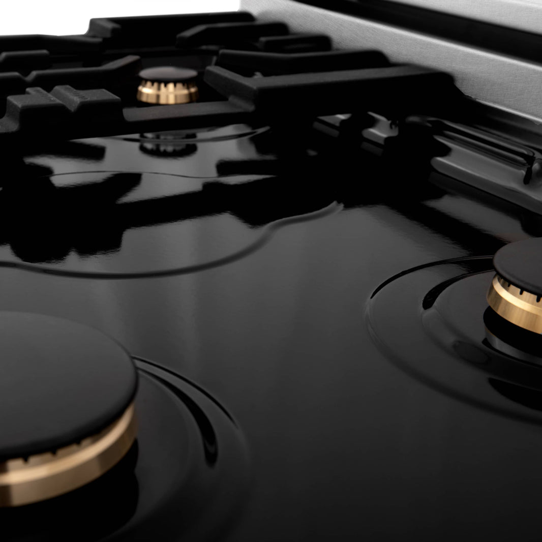 ZLINE Autograph Edition 30-Inch Porcelain Rangetop with 4 Gas Burners in DuraSnow® Stainless Steel and Gold Accents (RTSZ-30-G)