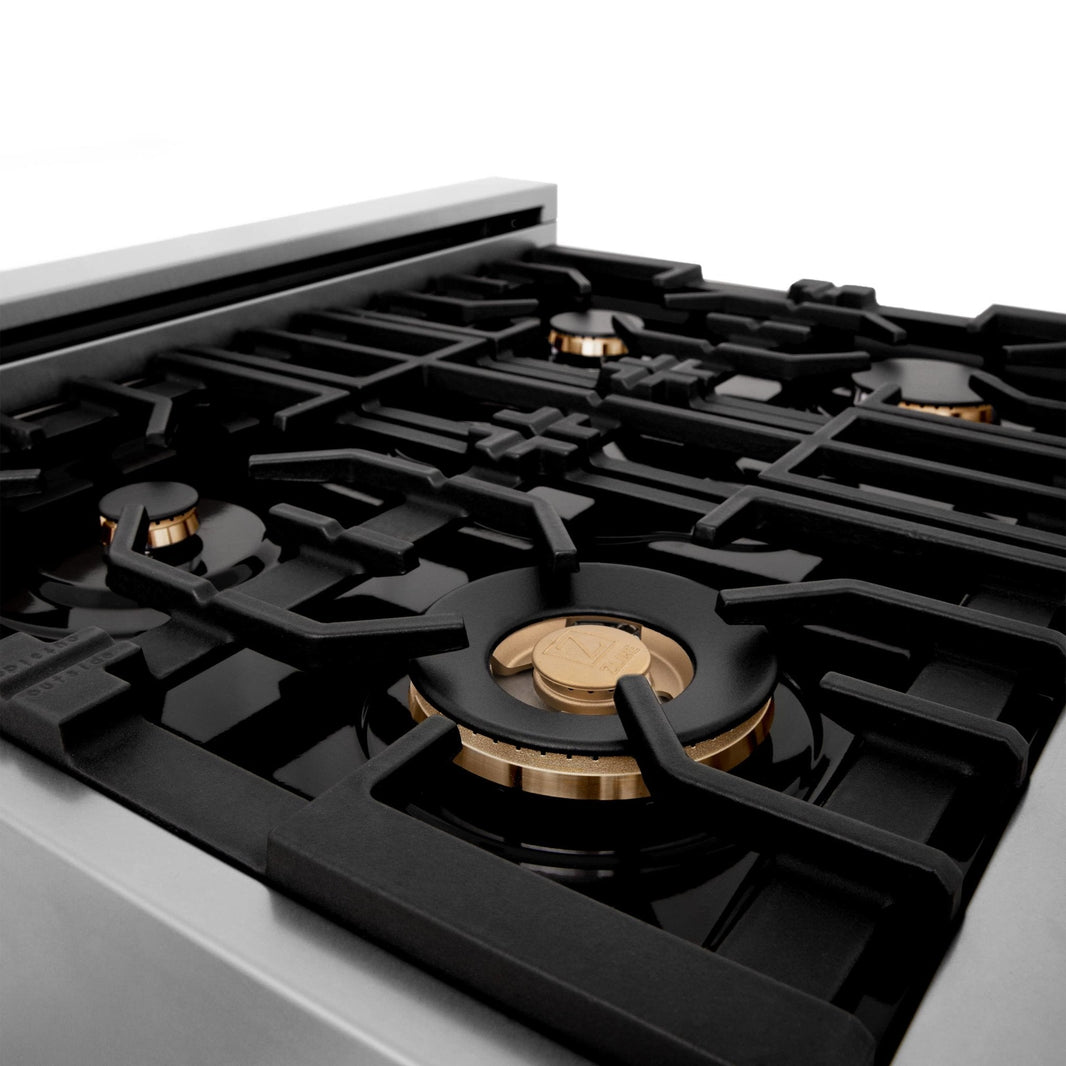 ZLINE Autograph Edition 30-Inch Porcelain Rangetop with 4 Gas Burners in Stainless Steel and Champagne Bronze Accents (RTZ-30-CB)