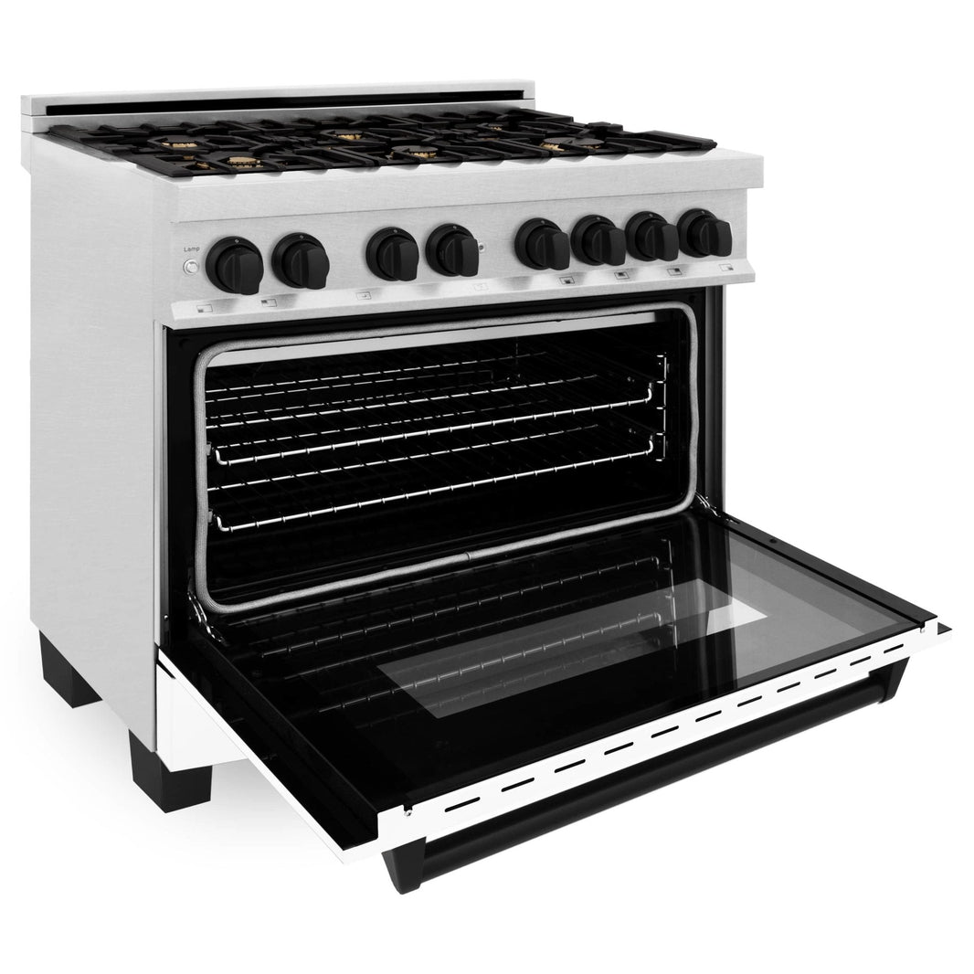 ZLINE Autograph Edition 36-Inch 4.6 cu. ft. Dual Fuel Range with Gas Stove and Electric Oven in DuraSnow® Stainless Steel with White Matte Door and Matte Black Accents (RASZ-WM-36-MB)