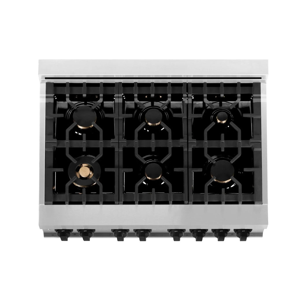 ZLINE Autograph Edition 2-Piece Appliance Package - 36" Dual Fuel Range & Wall Mounted Range Hood in Stainless Steel with Matte Black Trim (2AKP-RARH36-MB)