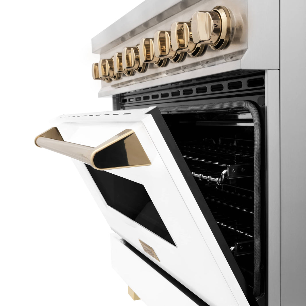 ZLINE Autograph Edition 36-Inch 4.6 cu. ft. Dual Fuel Range with Gas Stove and Electric Oven in Stainless Steel with White Matte Door and Gold Accents (RAZ-WM-36-G)