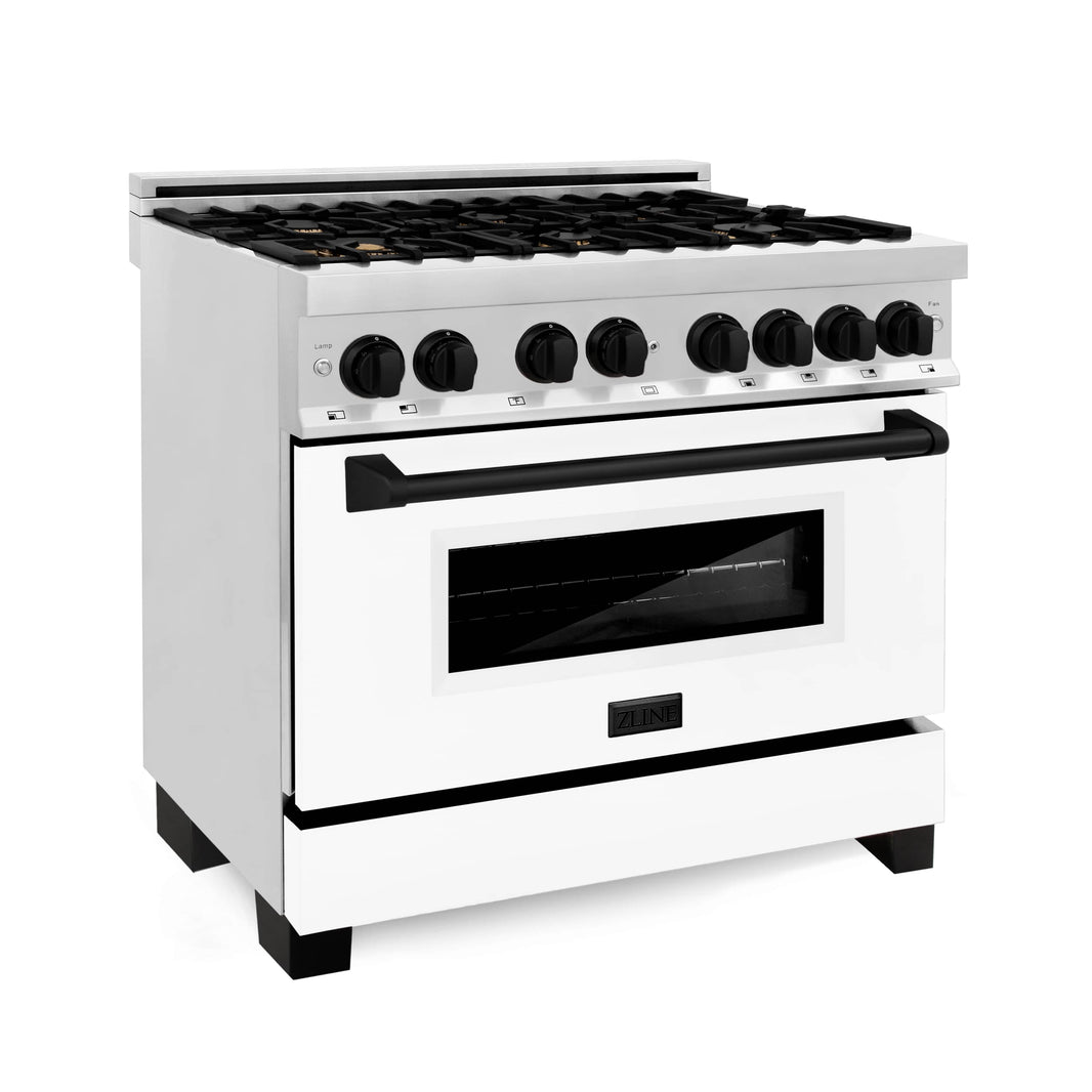 ZLINE Autograph Edition 36-Inch 4.6 cu. ft. Dual Fuel Range with Gas Stove and Electric Oven in Stainless Steel with White Matte Door and Matte Black Accents (RAZ-WM-36-MB)