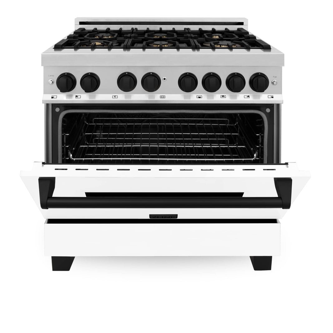 ZLINE Autograph Edition 36-Inch 4.6 cu. ft. Dual Fuel Range with Gas Stove and Electric Oven in Stainless Steel with White Matte Door and Matte Black Accents (RAZ-WM-36-MB)