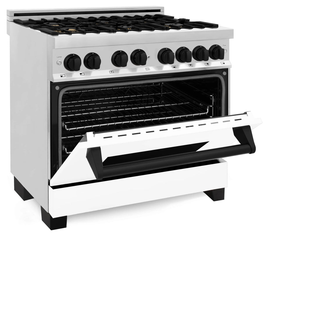 ZLINE Autograph Edition 36-Inch 4.6 cu. ft. Dual Fuel Range with Gas Stove and Electric Oven in Stainless Steel with White Matte Door and Matte Black Accents (RAZ-WM-36-MB)