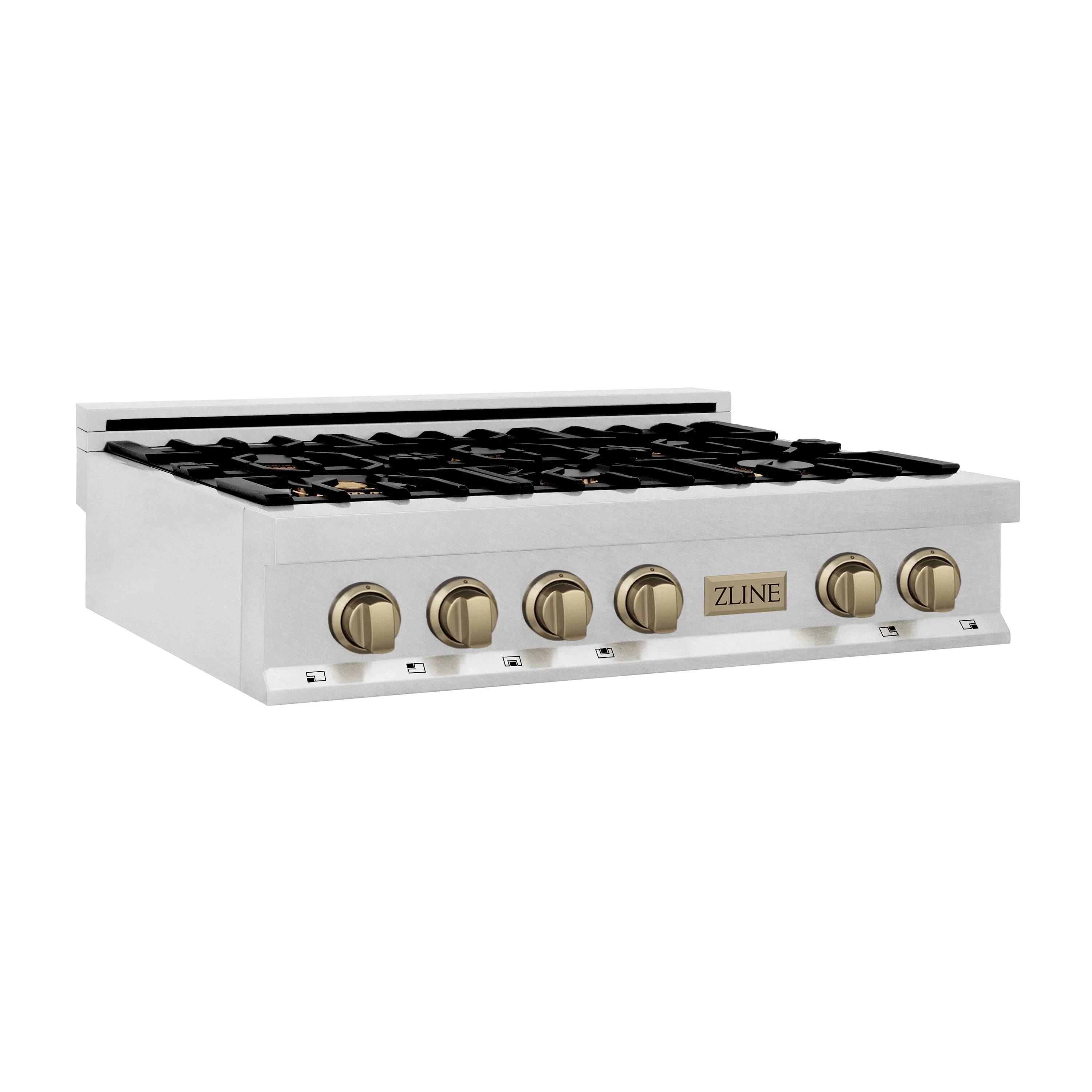 ZLINE Autograph Edition 36-Inch Porcelain Rangetop with 6 Gas Burners in DuraSnow® Stainless Steel and Champagne Bronze Accents (RTSZ-36-CB)