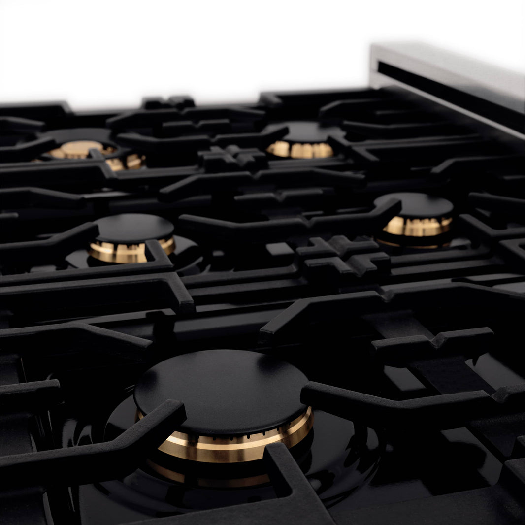 ZLINE Autograph Edition 36-Inch Porcelain Rangetop with 6 Gas Burners in DuraSnow® Stainless Steel and Gold Accents (RTSZ-36-G)