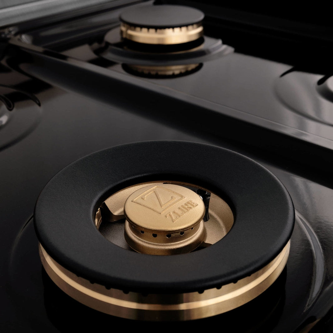 ZLINE Autograph Edition 48-Inch Porcelain Rangetop with 7 Gas Burners in DuraSnow® Stainless Steel and Gold Accents (RTSZ-48-MB)