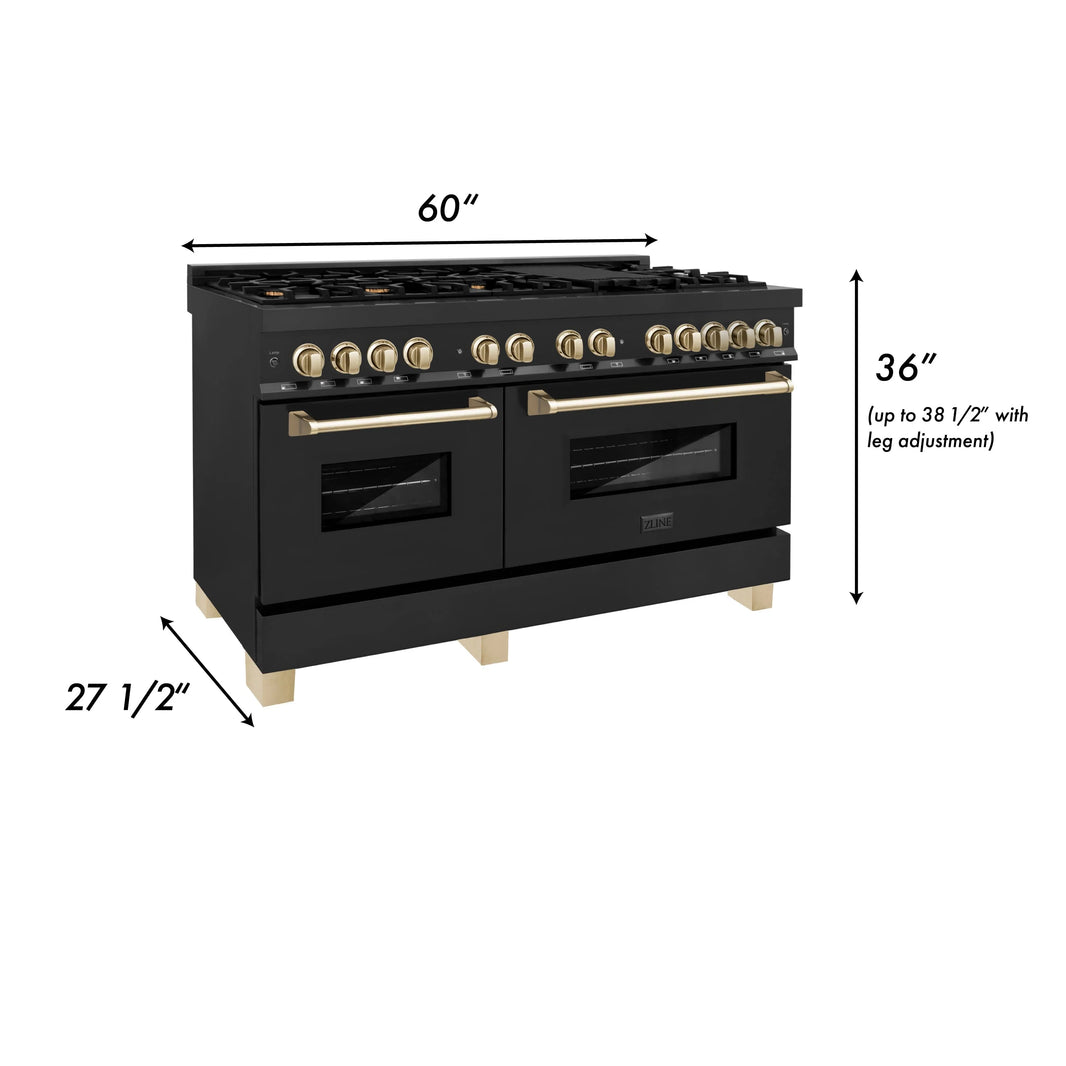 ZLINE Autograph Edition 60-Inch Dual Fuel Range with Gas Stove and Electric Oven in Black Stainless Steel with Champagne Bronze Accents (RABZ-60-CB)