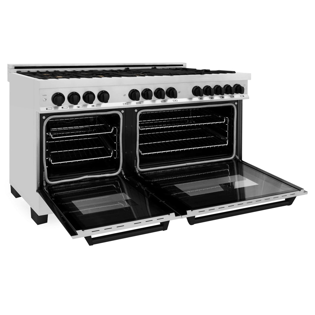 ZLINE Autograph Edition 60-Inch 7.4 cu. ft. Dual Fuel Range with Gas Stove and Electric Oven in Stainless Steel with Matte Black Accents (RAZ-60-MB)