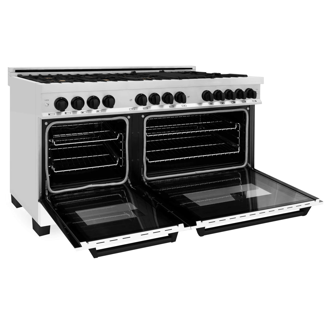 ZLINE Autograph Edition 60-Inch Dual Fuel Range, Gas Stove & Electric Oven in Stainless Steel, White Matte Door and Matte Black Accents (RAZ-WM-60-MB)