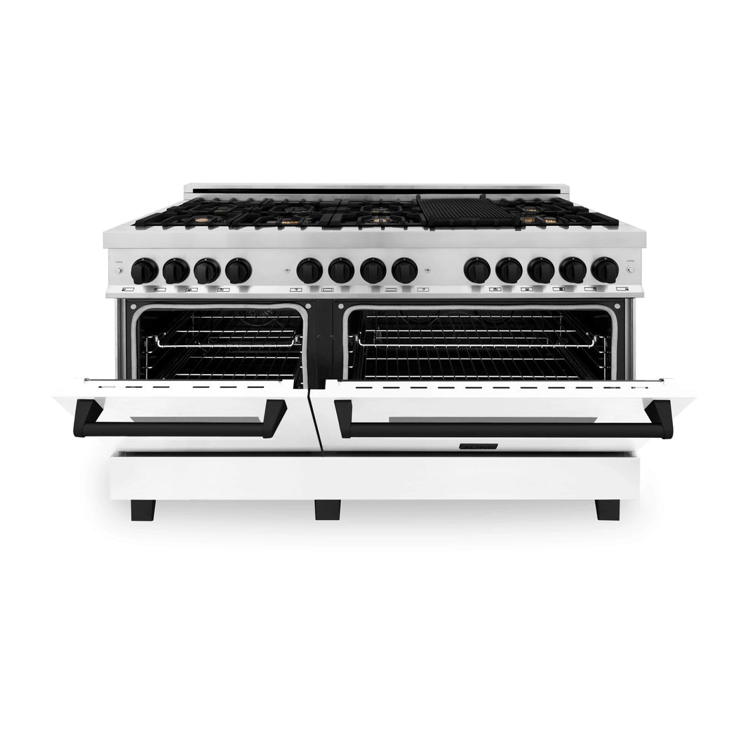 ZLINE Autograph Edition 60-Inch Dual Fuel Range, Gas Stove & Electric Oven in Stainless Steel, White Matte Door and Matte Black Accents (RAZ-WM-60-MB)