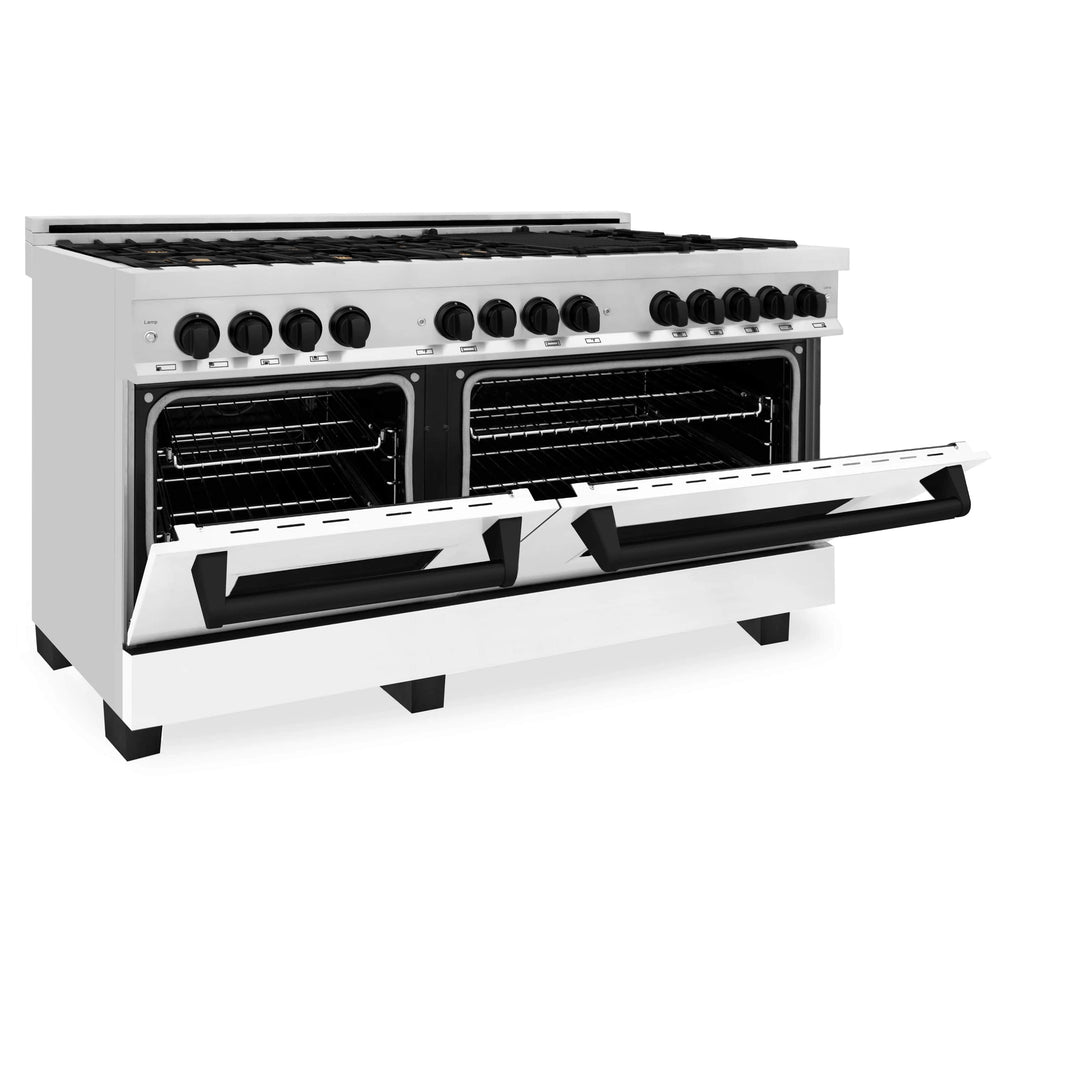 ZLINE Autograph Edition 60-Inch Dual Fuel Range, Gas Stove & Electric Oven in Stainless Steel, White Matte Door and Matte Black Accents (RAZ-WM-60-MB)