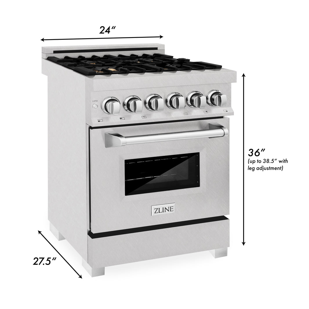 ZLINE 24-Inch Dual Fuel Range with 2.8 cu. ft. Electric Oven and Gas Cooktop with Brass Burners and Griddle in DuraSnow Fingerprint Resistant Stainless (RAS-SN-BR-GR-24)